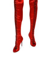 Corset-style satin open-toe boots - | Dolce & Gabbana