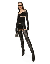 Calfskin thigh-high boots with garter - | Dolce & Gabbana