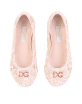 Lace ballet flats with rhinestone DG logo - | Dolce & Gabbana