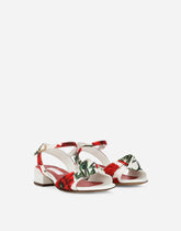 Poppy-print canvas sandals with heel - | Dolce & Gabbana