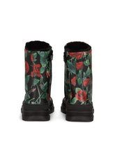 Calfskin combat boots with rose print - | Dolce & Gabbana