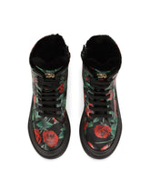 Calfskin combat boots with rose print - | Dolce & Gabbana