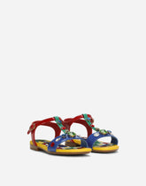 Patent leather sandals with yellow majolica print and Swarovski crystals - | Dolce & Gabbana