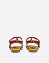 Patent leather sandals with yellow majolica print and Swarovski crystals - | Dolce & Gabbana