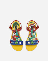 Patent leather sandals with yellow majolica print and Swarovski crystals - | Dolce & Gabbana