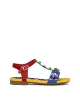 Patent leather sandals with yellow majolica print and Swarovski crystals - | Dolce & Gabbana