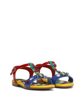 Patent leather sandals with yellow majolica print and Swarovski crystals - | Dolce & Gabbana