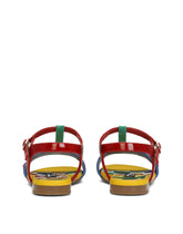 Patent leather sandals with yellow majolica print and Swarovski crystals - | Dolce & Gabbana