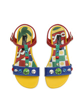 Patent leather sandals with yellow majolica print and Swarovski crystals - | Dolce & Gabbana
