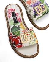 Flat canvas sliders with flower and DG logo print - | Dolce & Gabbana