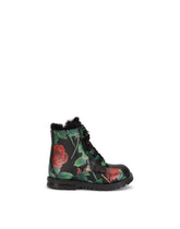 Calfskin combat boots with rose print - | Dolce & Gabbana