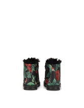 Calfskin combat boots with rose print - | Dolce & Gabbana