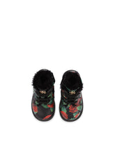 Calfskin combat boots with rose print - | Dolce & Gabbana
