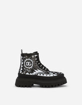 Calfskin combat boots with graffiti print - | Dolce & Gabbana