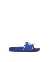 Rubber and calfskin sliders with logo print - | Dolce & Gabbana
