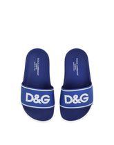 Rubber and calfskin sliders with logo print - | Dolce & Gabbana