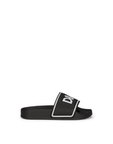 Rubber and calfskin sliders with logo print - | Dolce & Gabbana