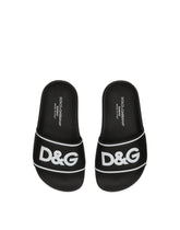 Rubber and calfskin sliders with logo print - | Dolce & Gabbana