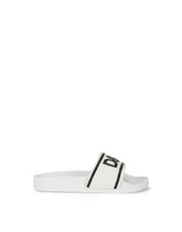 Rubber and calfskin sliders with logo print - | Dolce & Gabbana
