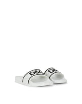 Rubber and calfskin sliders with logo print - | Dolce & Gabbana