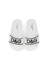 Rubber and calfskin sliders with logo print - | Dolce & Gabbana