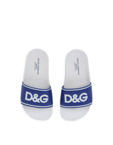 Rubber and calfskin sliders with logo print - | Dolce & Gabbana