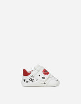 Nappa leather newborn sneakers with poppy print - | Dolce & Gabbana