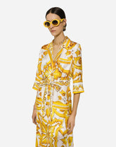 Silk twill robe with majolica print - | Dolce & Gabbana