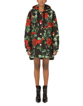 Quilted cordura jacket with rose print and hood - | Dolce & Gabbana