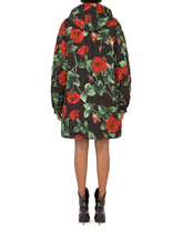 Quilted cordura jacket with rose print and hood - | Dolce & Gabbana