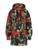 Quilted cordura jacket with rose print and hood - | Dolce & Gabbana