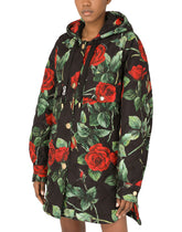 Quilted cordura jacket with rose print and hood - | Dolce & Gabbana