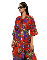 Silk kimono robe with anemone print - | Dolce & Gabbana