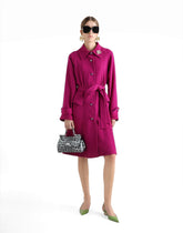 Single-breasted coat with belt in wool crepe - | Dolce & Gabbana