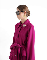 Single-breasted coat with belt in wool crepe - | Dolce & Gabbana