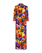 Long brocade coat with abstract flower print - | Dolce & Gabbana