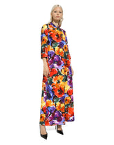 Long brocade coat with abstract flower print - | Dolce & Gabbana