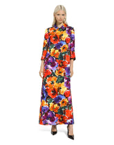 Long brocade coat with abstract flower print - | Dolce & Gabbana