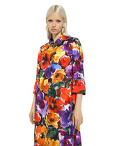 Long brocade coat with abstract flower print - | Dolce & Gabbana