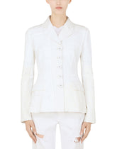 Single-breasted denim and lace patchwork jacket - | Dolce & Gabbana