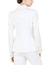 Single-breasted denim and lace patchwork jacket - | Dolce & Gabbana