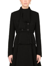 Short double-breasted bouclé jacket with pussy-bow neck - | Dolce & Gabbana