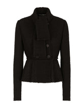 Short double-breasted bouclé jacket with pussy-bow neck - | Dolce & Gabbana