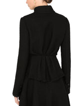 Short double-breasted bouclé jacket with pussy-bow neck - | Dolce & Gabbana