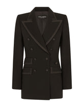 Wool double-breasted Turlington jacket with silk faille piping - | Dolce & Gabbana