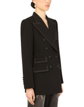 Wool double-breasted Turlington jacket with silk faille piping - | Dolce & Gabbana