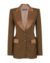 Single-breasted gabardine jacket with lacing - | Dolce & Gabbana