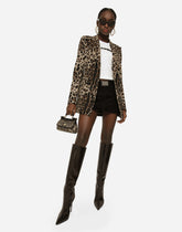Turlington double-breasted jacket in leopard Jacquard wool - | Dolce & Gabbana