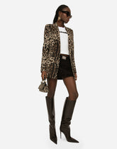 Turlington double-breasted jacket in leopard Jacquard wool - | Dolce & Gabbana