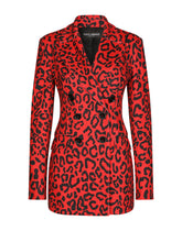 Double-breasted blazer in leopard-print jersey - | Dolce & Gabbana